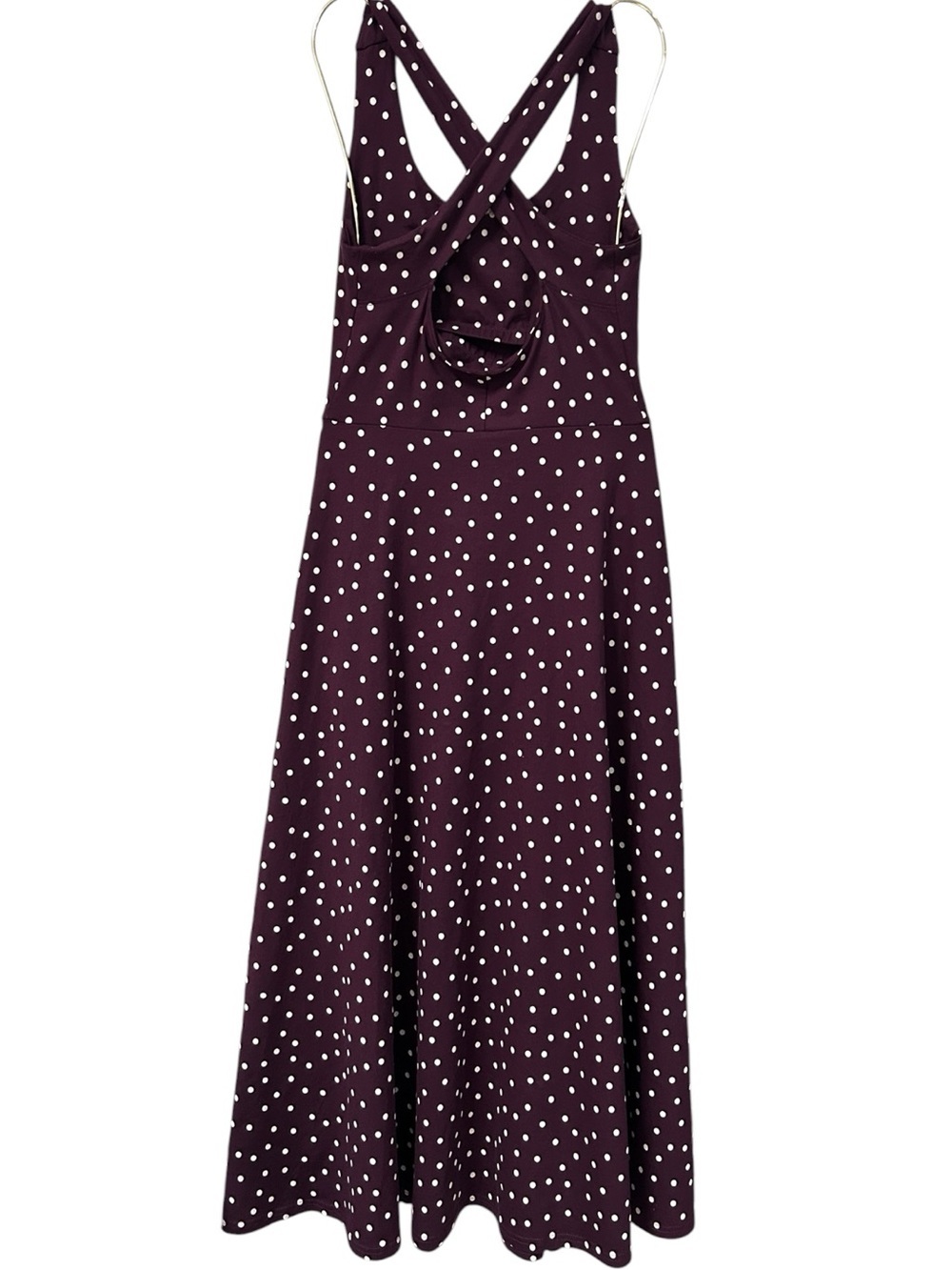 Pact Organic Fit & Flare Maxi Dress NWOT Sz S Purple White Polka Dots Cotton - Picture 6 of 16